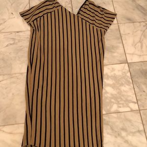 BOGO DEAL - Zara Tan Stripe Dress asymmetrical hem
